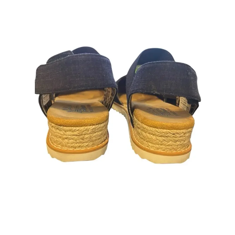 BOBS from Skechers Desert Kiss Wedge Sandals Navy Closed Toe Comfort Size 7